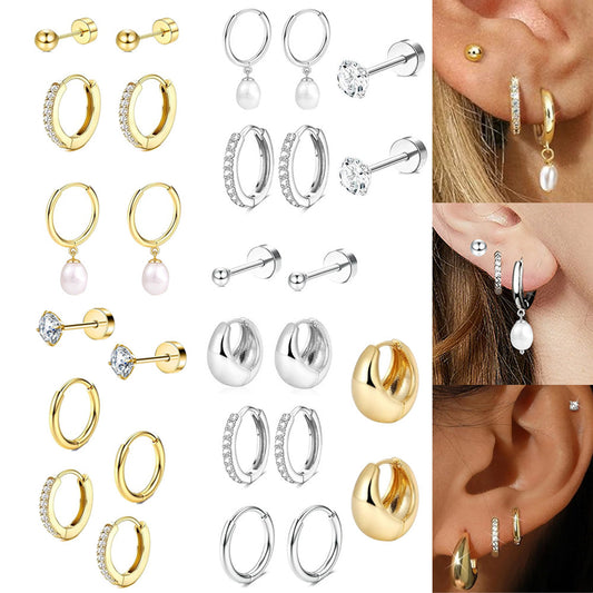 Geometric Zircon Eardrop Earrings – Real Gold Plated, Stainless Steel Design