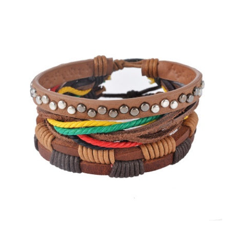 Vintage Leather Wrap Bracelet – Adjustable Punk Style for Men & Women