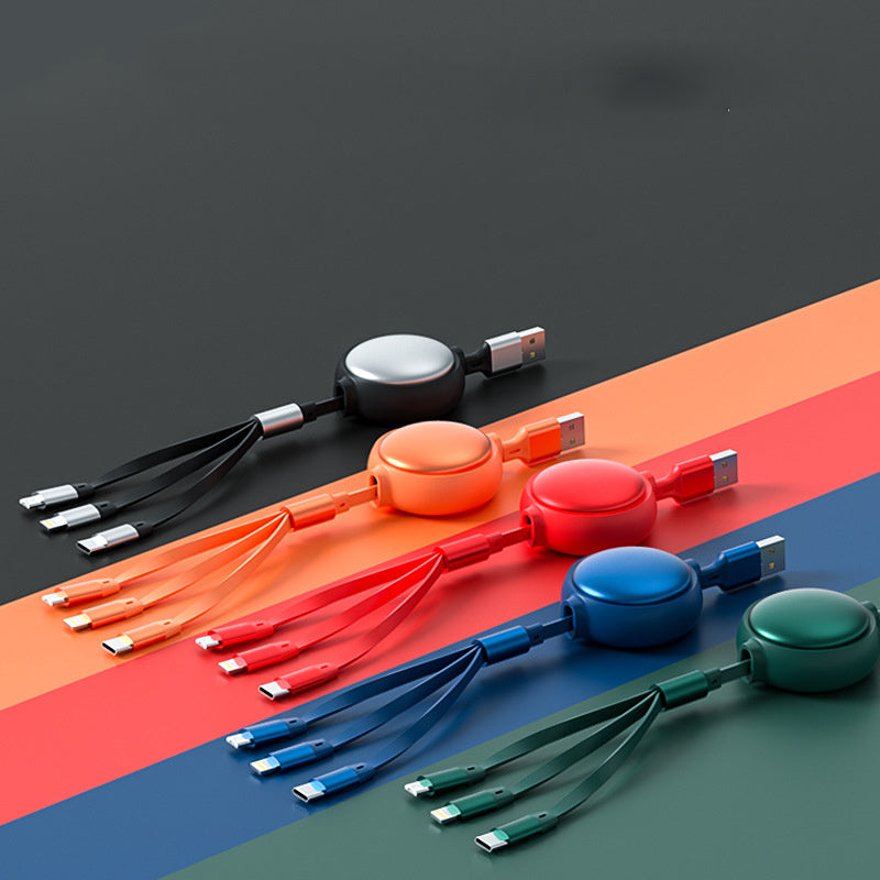 3-in-1 Retractable USB Charging Cable – Micro USB, Type-C & Lightning (1.2m)