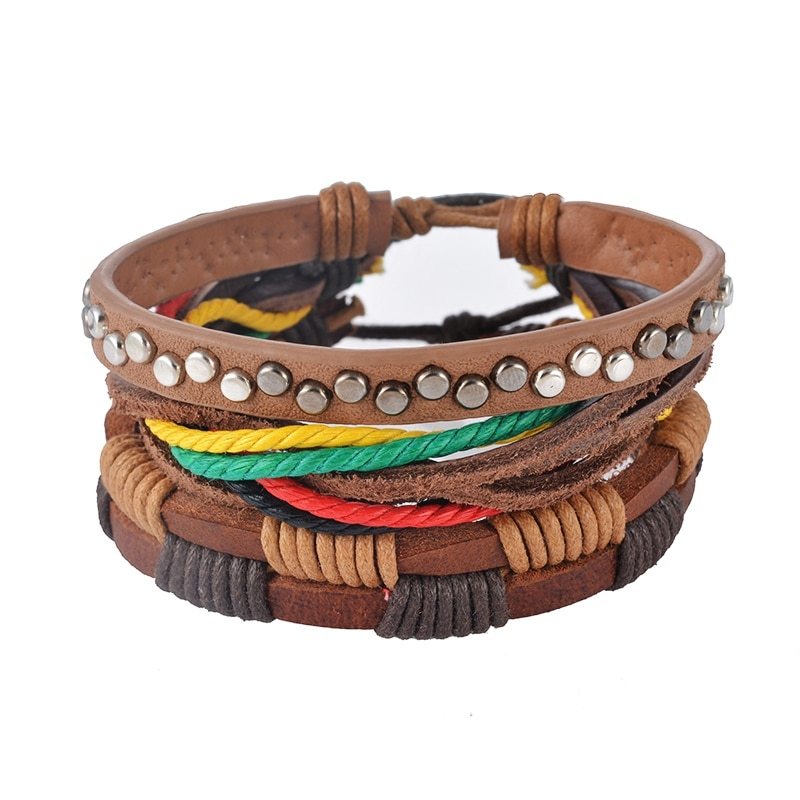 Vintage Leather Wrap Bracelet – Adjustable Punk Style for Men & Women