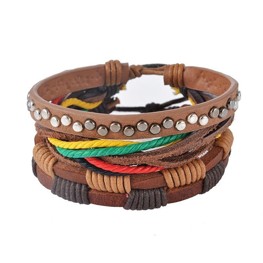 Vintage Leather Wrap Bracelet – Adjustable Punk Style for Men & Women
