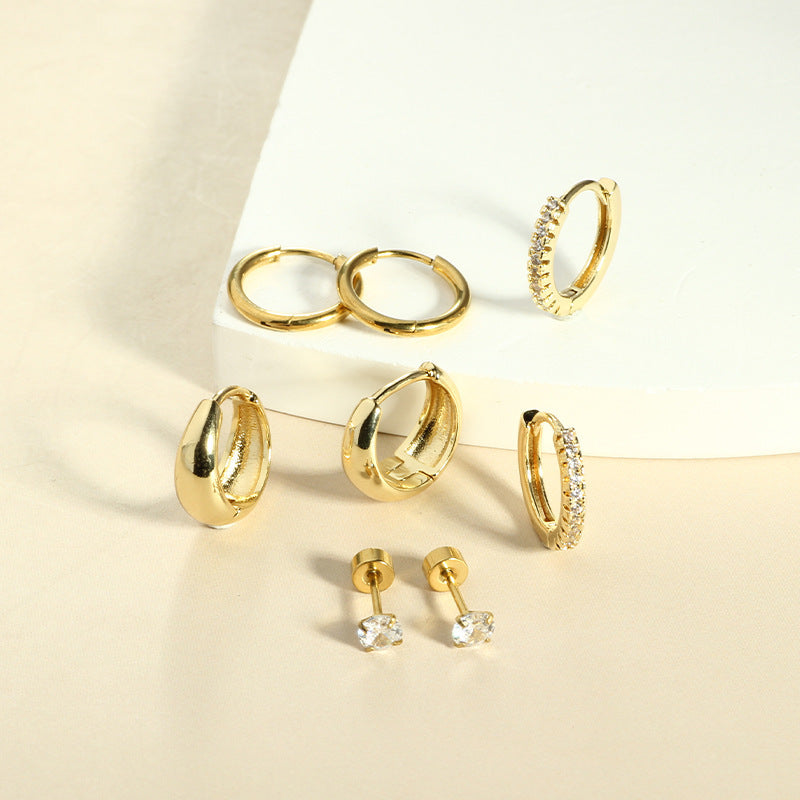 Geometric Zircon Eardrop Earrings – Real Gold Plated, Stainless Steel Design