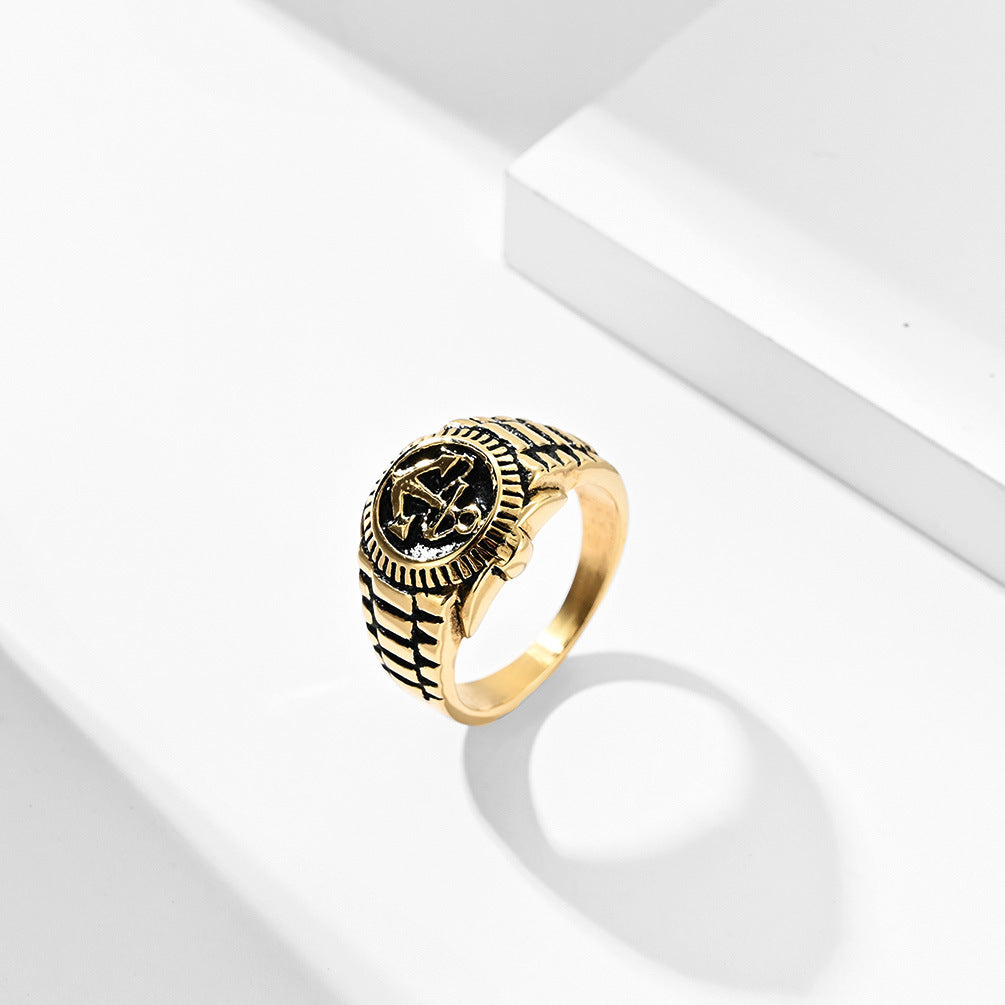 Vintage 18K Gold-Plated Stainless Steel Ring – Old-School Oil Drip Design for Men & Women