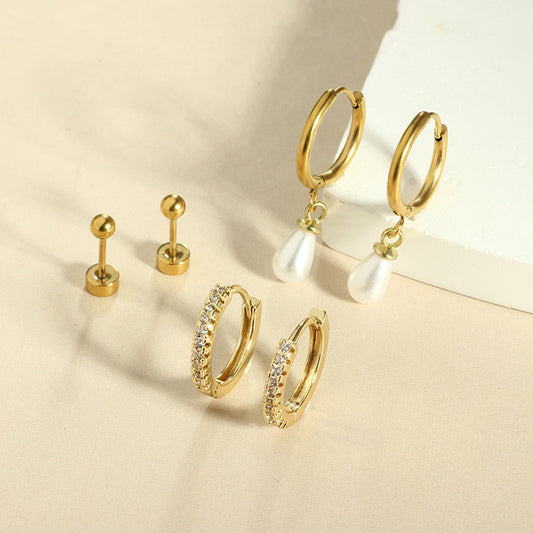 Geometric Zircon Eardrop Earrings – Real Gold Plated, Stainless Steel Design