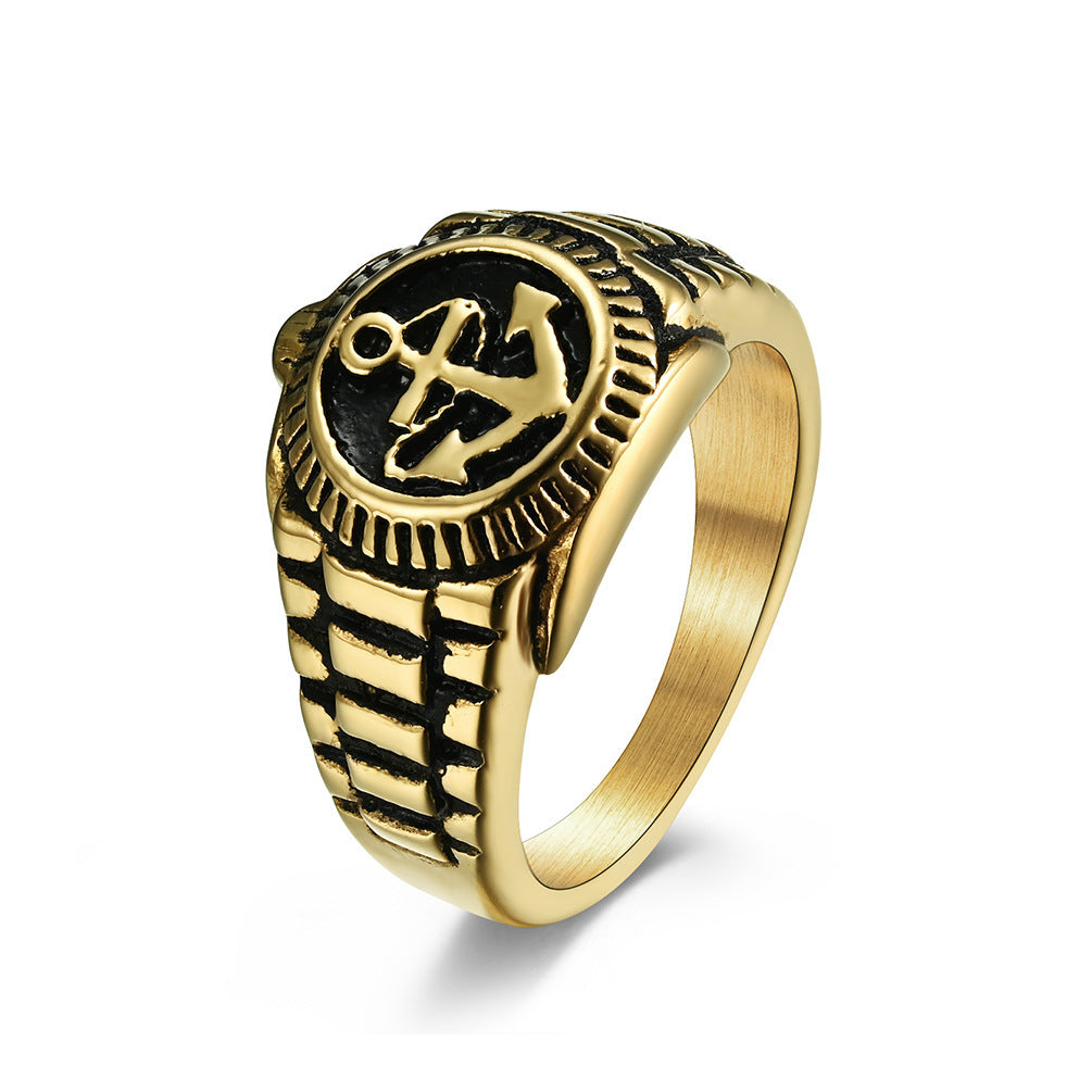 Vintage 18K Gold-Plated Stainless Steel Ring – Old-School Oil Drip Design for Men & Women