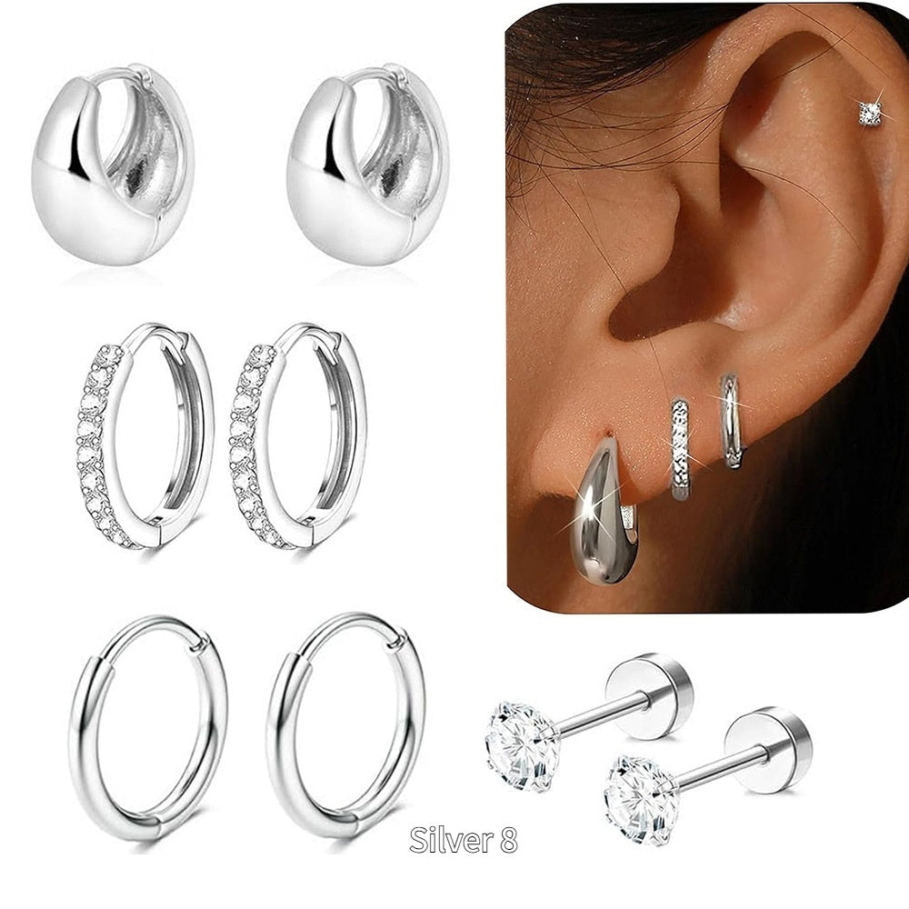 Geometric Zircon Eardrop Earrings – Real Gold Plated, Stainless Steel Design
