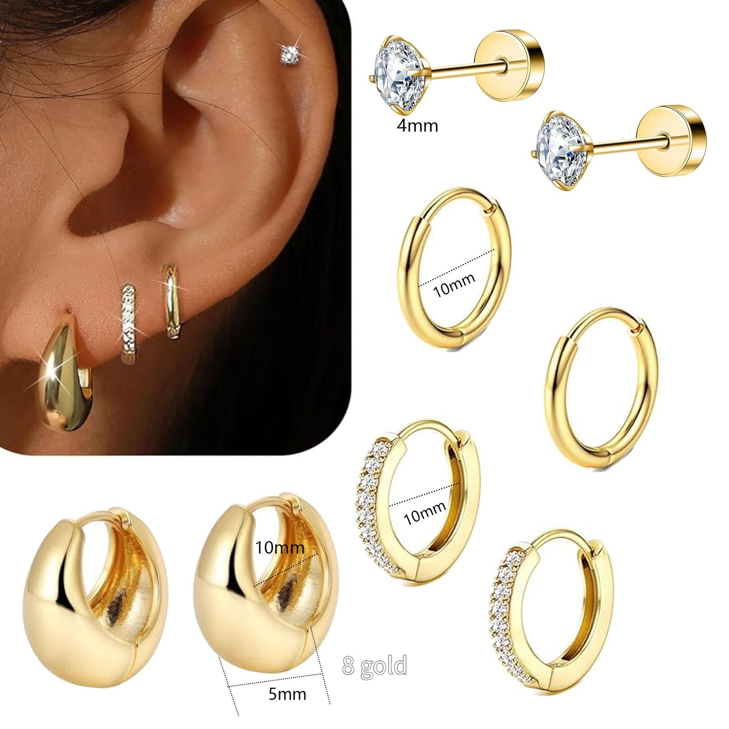 Geometric Zircon Eardrop Earrings – Real Gold Plated, Stainless Steel Design