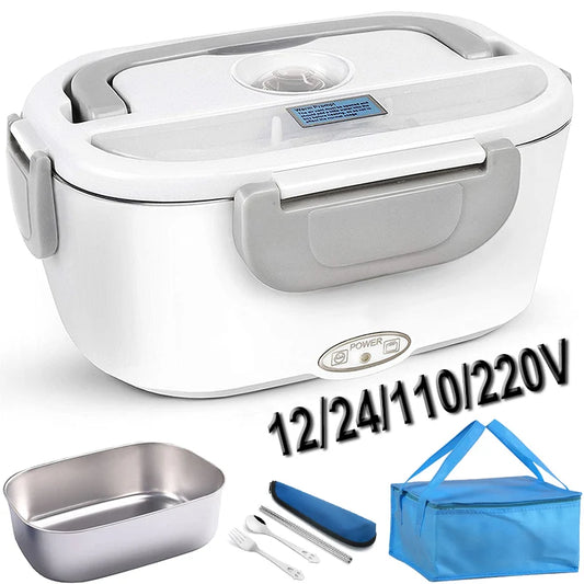 Portable Electric Heated Lunch Box – Stainless Steel Food Warmer (12V/24V/110V/220V)