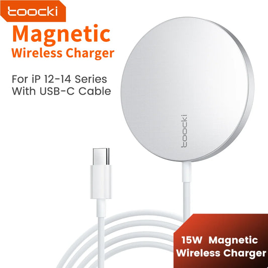 Toocki 15W Magnetic Wireless Charger – Fast Qi Charging Pad for iPhone 12–16 (USB-C)