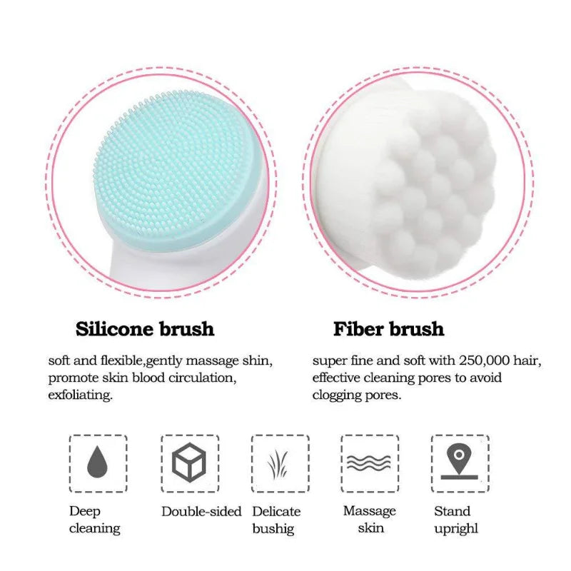 3D Double-Sided Silicone Facial Cleansing Brush – Manual Exfoliating Face Wash Tool
