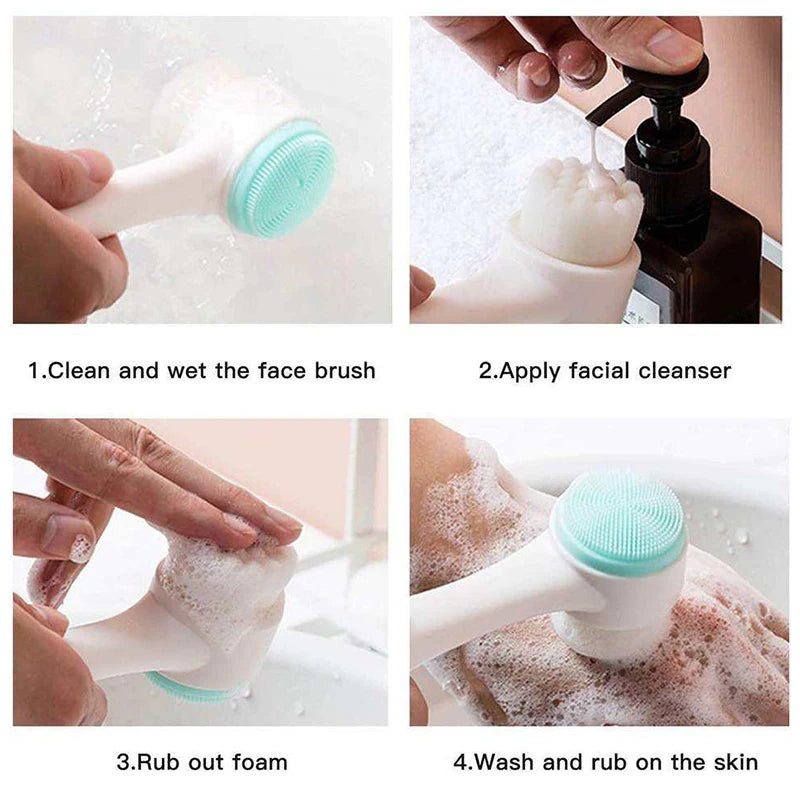 3D Double-Sided Silicone Facial Cleansing Brush – Manual Exfoliating Face Wash Tool