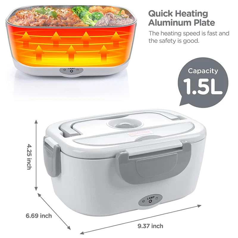 Portable Electric Heated Lunch Box – Stainless Steel Food Warmer (12V/24V/110V/220V)