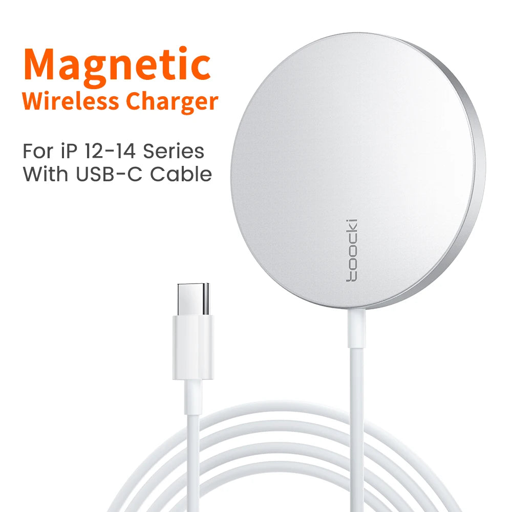 Toocki 15W Magnetic Wireless Charger – Fast Qi Charging Pad for iPhone 12–16 (USB-C)