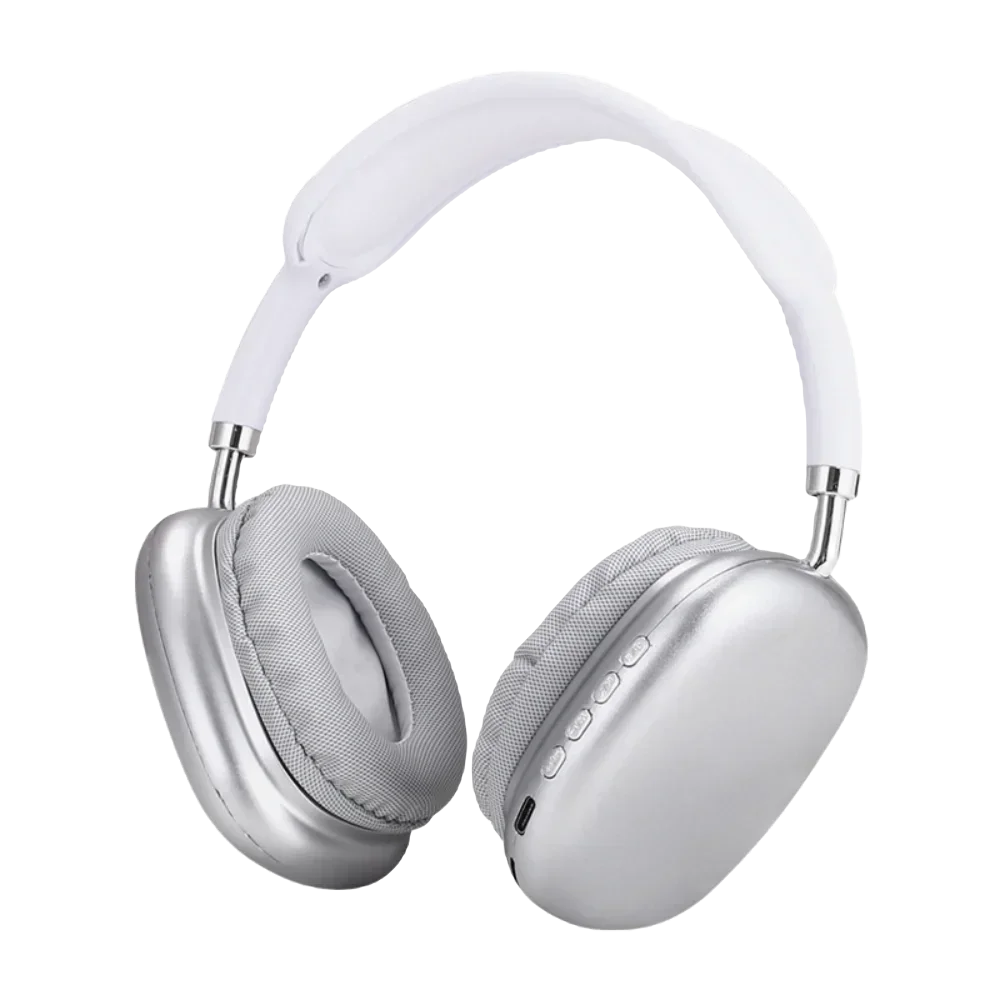 P9-1 Bluetooth wireless headphones in silver with charging case