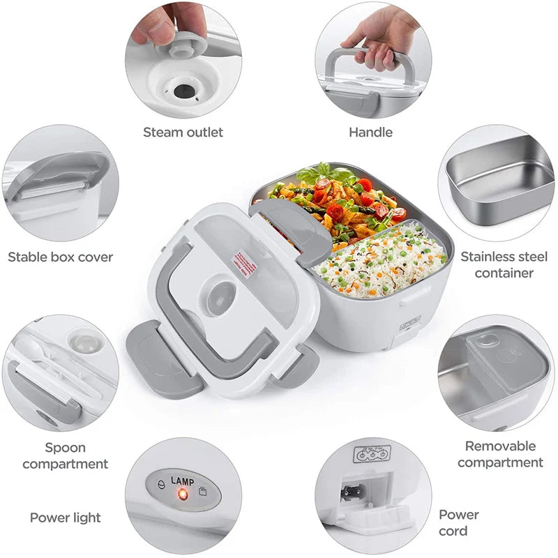 Portable Electric Heated Lunch Box – Stainless Steel Food Warmer (12V/24V/110V/220V)
