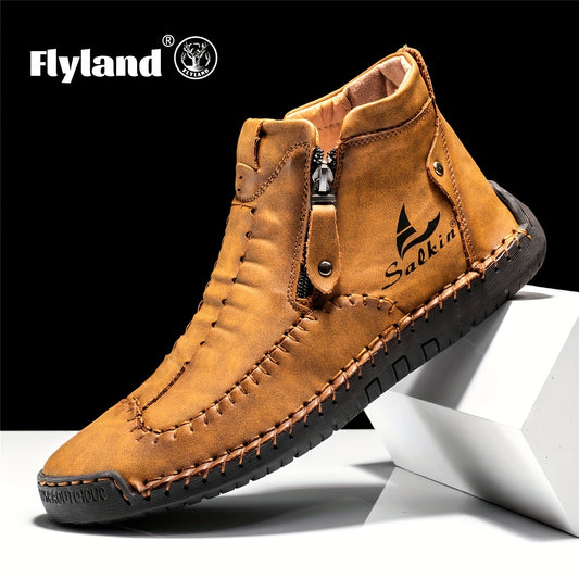 Men’s Vintage Lace-Up Ankle Boots – Non-Slip Rubber Sole, PU Leather