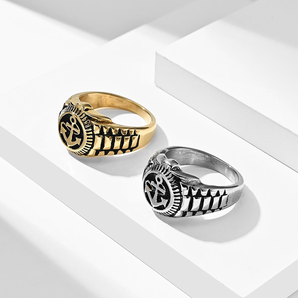 Vintage 18K Gold-Plated Stainless Steel Ring – Old-School Oil Drip Design for Men & Women